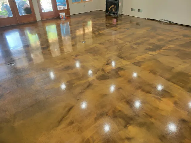 Bronze metallic epoxy basement floor